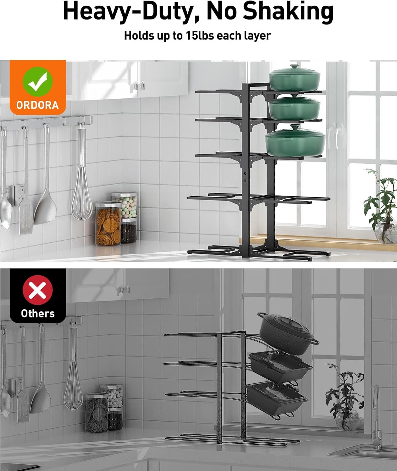 ORDORA 10-Tier Pots and Pans Organizer under Cabinet, Kitchen Cabinet Organizers and Storage, Heavy Duty Pots and Pan Storage Rack Organizer inside Cabinet, Adjustable