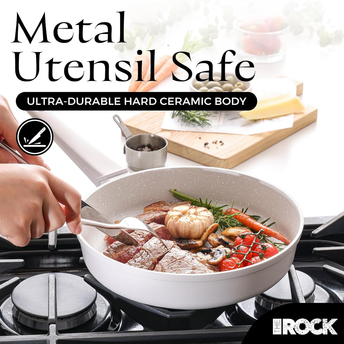 THE ROCK SOHO 8-Inch Ceramic Non Stick Frying Pan – Nothing Sticks, Never Warps, Lasts Longer, Non Toxic Skillet with Heat-Resistant Handle, PTFE PFOA & PFAS Free, Oven & Dishwasher Safe, Cream