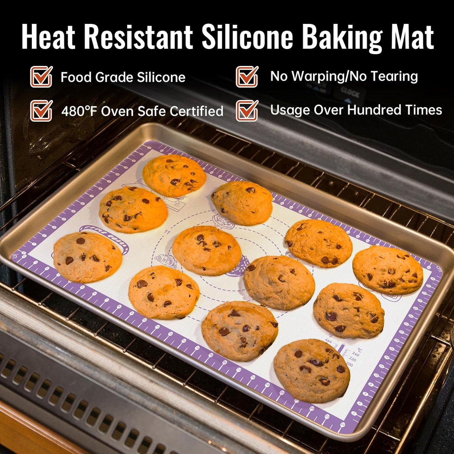 Silicone Pastry Mat with 10 Useful Recipes, Silicone Mat for Baking, Dough Rolling for Bread, Cookie, Macaron, Pizza, Surdough, Pastry Non Stick Silicone Mat for Counter