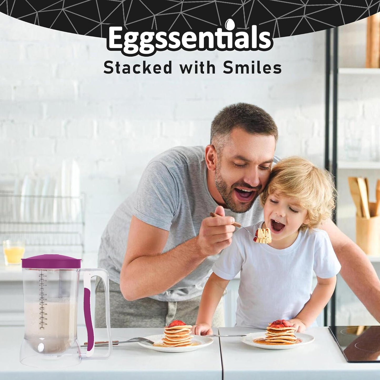 Eggssentials – Batter Dispenser Mess-Free, Squeeze Handle, Cupcakes, Waffles & More – Durable, Easy-Pour Pancake Dispenser Bottle for Smooth Baking