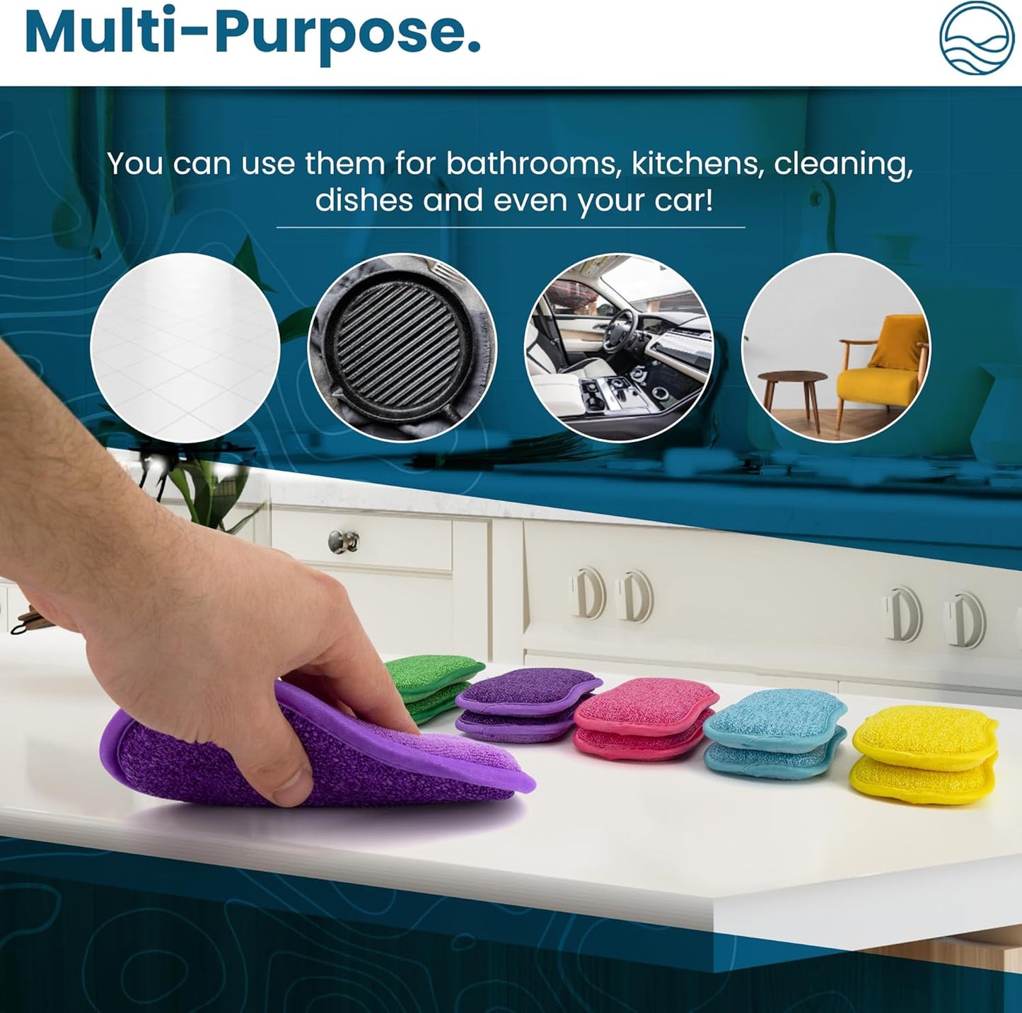 – 10 Kitchen Sponges Pack– Washable and Reusable Dishes Sponge Rubber – 6 X 3 inches - Multicolored