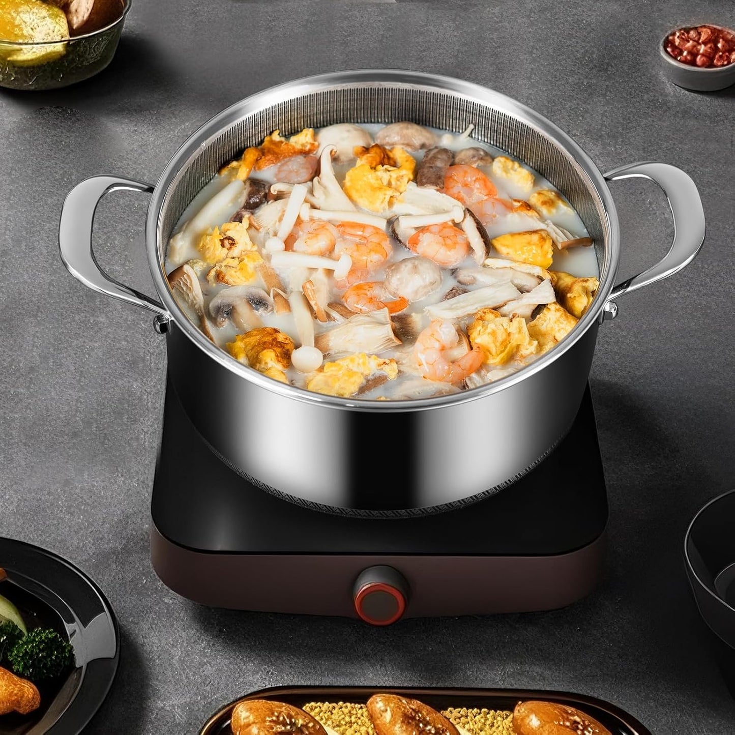 Hybrid Nonstick 5 QT Stockpot with Lid Two Handles, Stainless Steel Stockpot with Honeycomb Texture,Compatible with All Cooktops,Dishwasher and Oven Safe