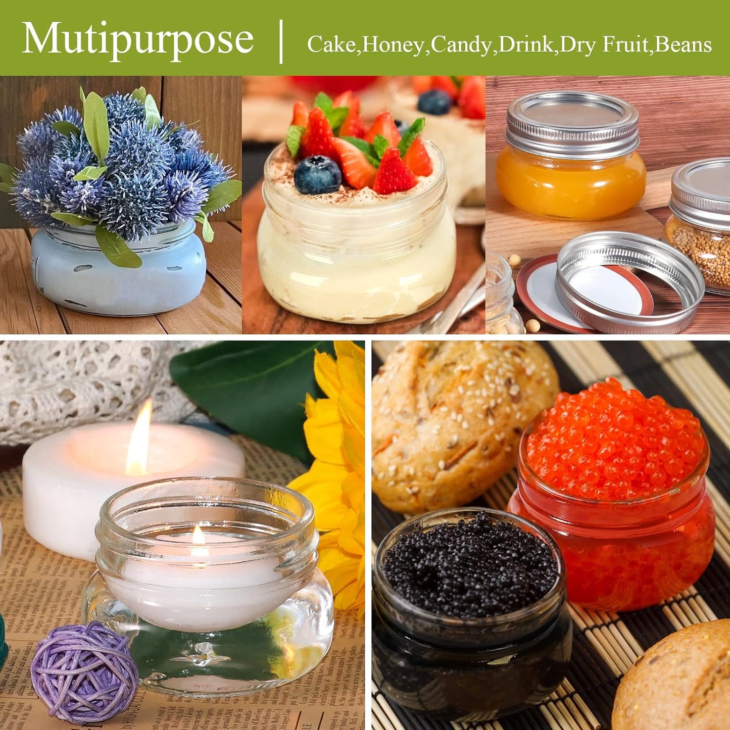 BETROME 4 oz Mason Jars, 24 Pack 120ml Glass Canning Jars with Regular Mouth Lids, Glass Jars Storage Containers for Overnight Oats, Jam, Jelly,Honey, Beans, Spice, Wedding Party Favors, Shower Favors