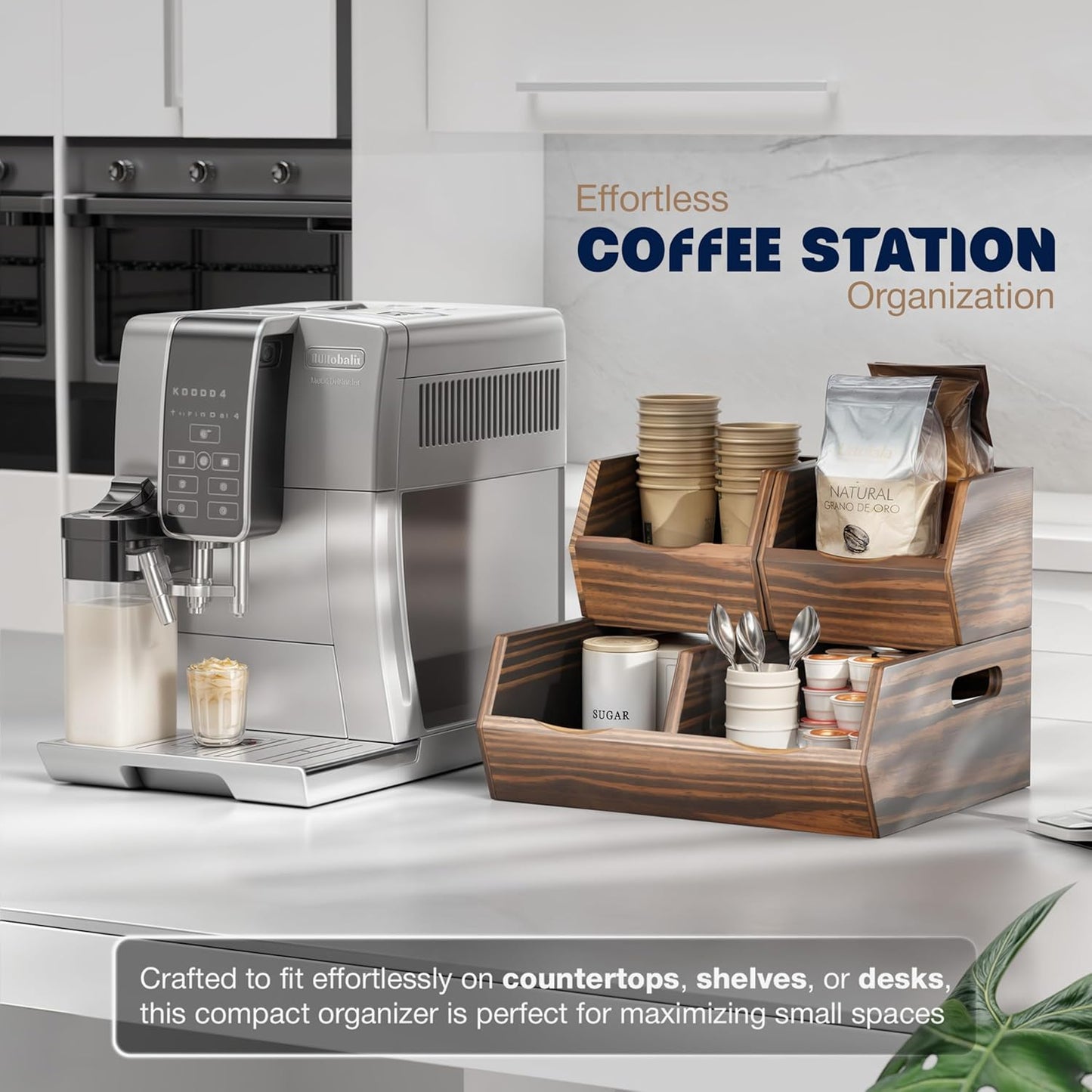 Acacia Wood Pantry Storage Bins β Stackable Open Front Kitchen Baskets for Potato, Onion, Fruit, Bread & More β Rustic Wooden Basket for Pantry (Walnut - Pine Wood)