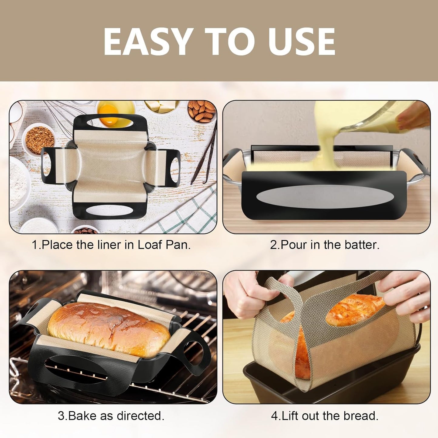 2 PCS Bread Pan Liners, Reusable Bread Liners for Baking, Food Grade Loaf Panliners, Non-Stick and Easy to Clean, Suitable for 9 * 5 inch Baking Pan