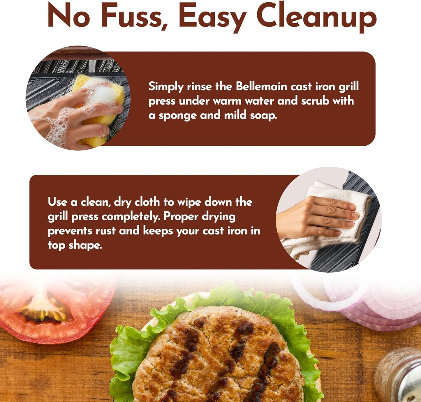 Bellemain Bacon Press Rectangle | Heavy-Duty Cast Iron Grill Press for Perfectly Seared Bacon, Steak & Sandwiches | Equalized Weight Distribution