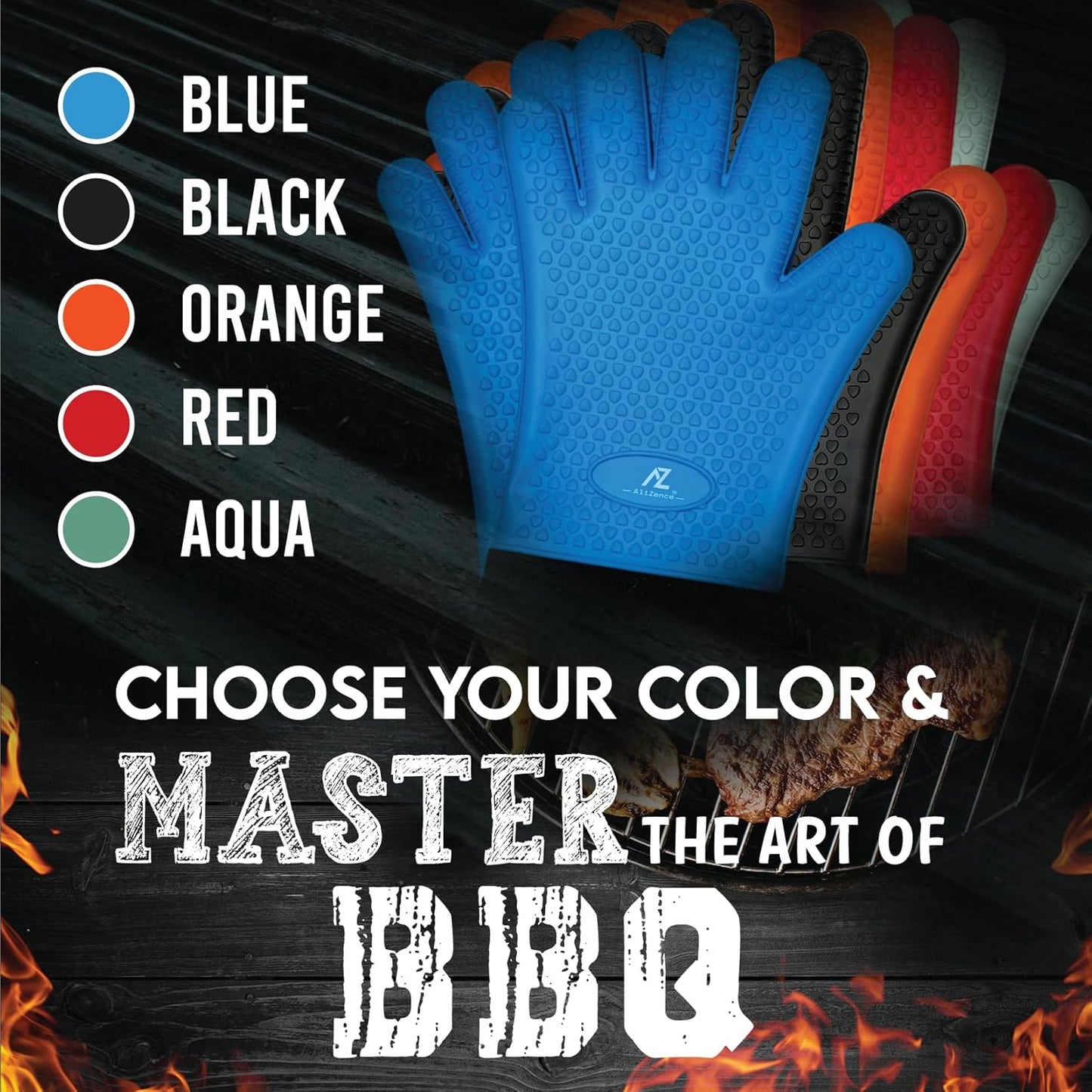 Silicone Smoker Oven Gloves & BBQ Set – Extreme Heat Resistant, Waterproof Oven Mitts, Mini Gloves, Hot Pads & Pot Holders for Cooking, Grilling, Baking, Extra Soft, Superior Value 6 pc Set. (Red)