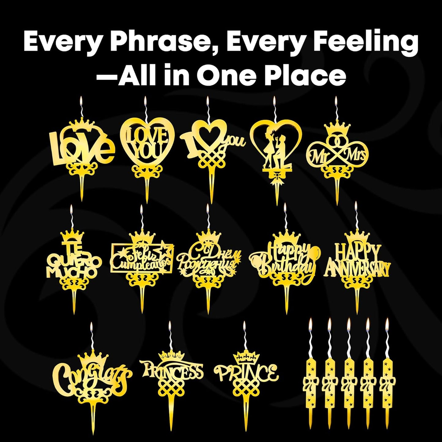 Happy Anniversary Reusable Gold Romantic Cake Candle - Luxury Cake Topper Candle for Birthdays, Weddings & Anniversaries - Reusable Food Safe Acrylic, Shiny Mirror Finish - Birthday Cake Topper