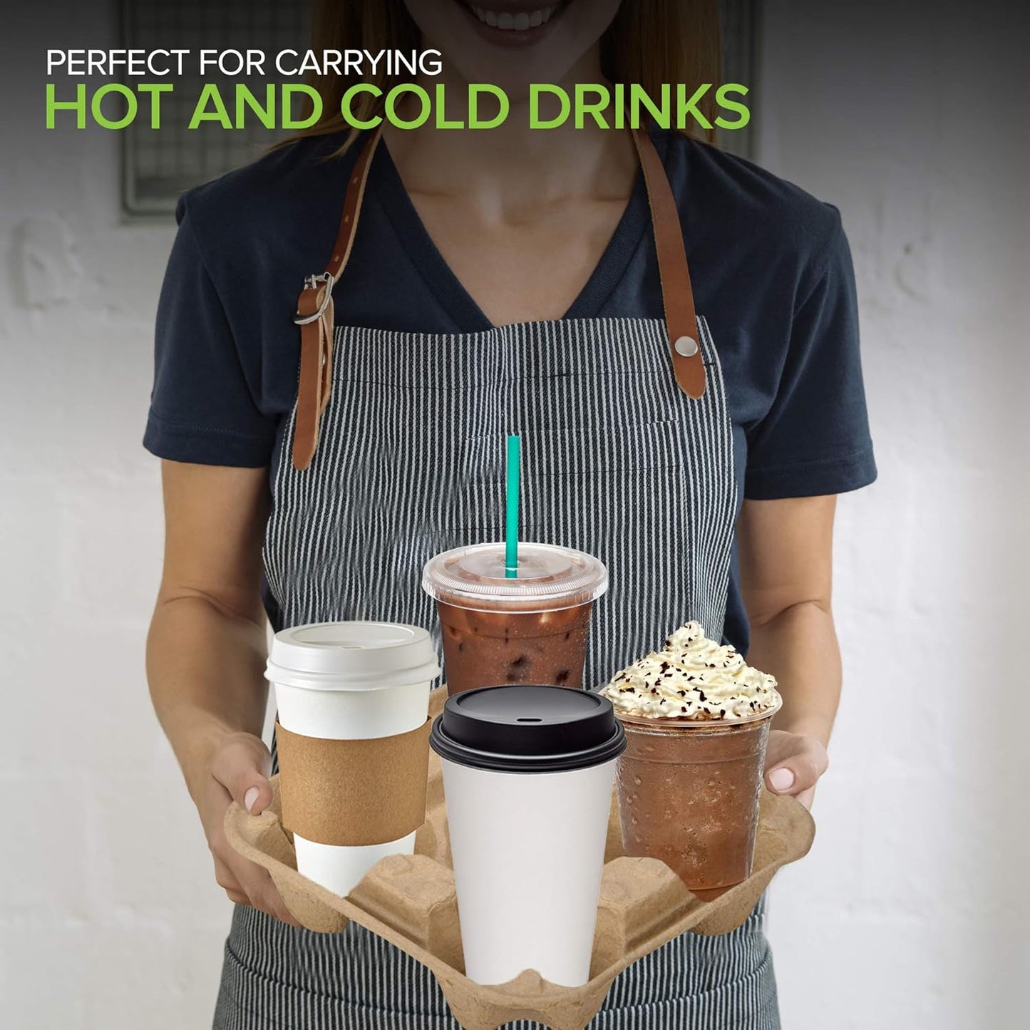 4 Cup Disposable Coffee Tray (300 Count), Commercially Compostable Cup Holder, Durable Drink Carrier for Hot or Cold Drinks, to Go Coffee Cup Holder for Food Delivery Service