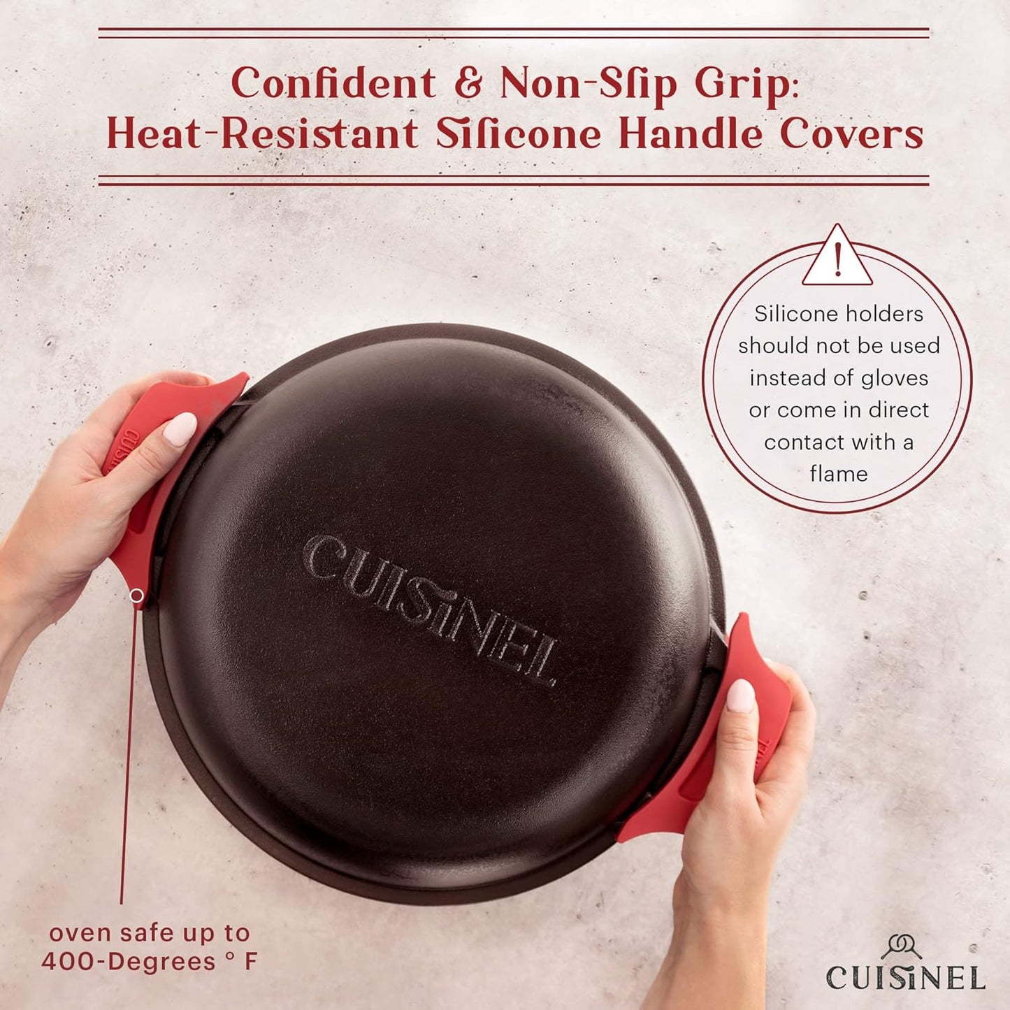 Cuisinel Cast Iron Dutch Oven 7-Quart - Pre-Seasoned 2-in-1 Deep Pot Multi-Cooker - Combo Lid Doubles as 12" Skillet Frying Pan + Silicone Handle Covers + Scraper/Cleaner - Indoor/Outdoor Cookware