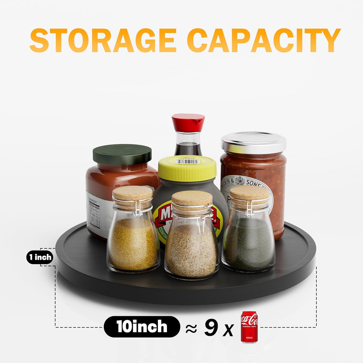 Lazy Susan Organizer Homerays 10 Inch Non-Skid Bamboo Lazy Susan for Kitchen Rotating Spice Rack for Kitchen Cabinet, Wood Turntable for Kitchen Countertop Organizer Black