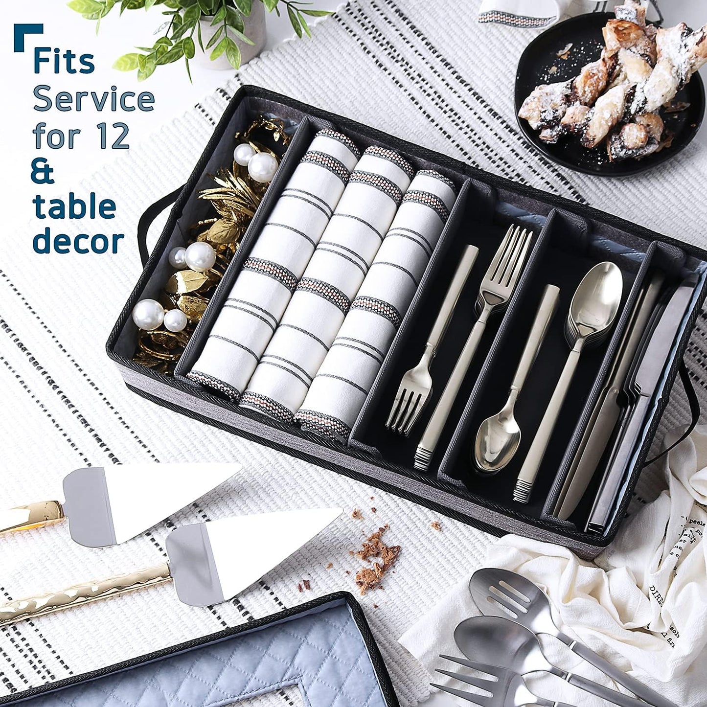 STORAGEBUD China Storage Containers Hard Shell, 8 Piece Flatware & Utensil with Mug Storage, Wine Glass 4 Dish Platter Case, Padded Dinnerware Containers, (sb-hds-09)