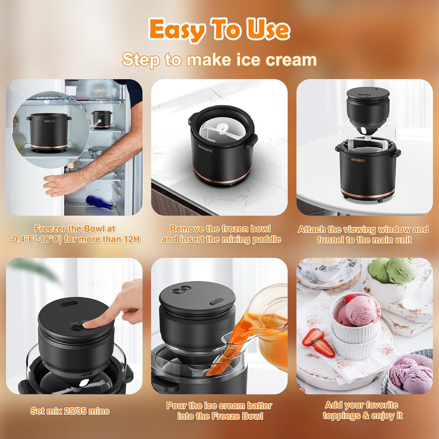 1.1 Quart Ice Cream Maker – Electric Ice Cream Machine for Gelato, Milkshakes & Sorbet, Perfect for Family, Easy to Use & Clean,Black