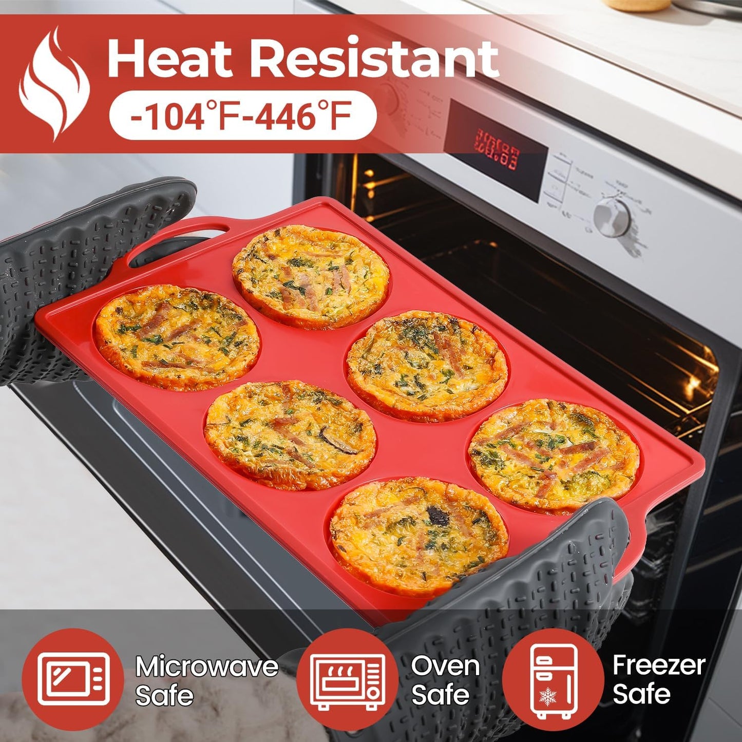 CAKETIME Muffin Top Pan Non Stick,4 Inch Metal Frame Round Egg Baking Pan for Oven English Muffins, Whoopie Pies, Corn Bread, Egg Bites, Breakfast Sandwiches Tarts Red