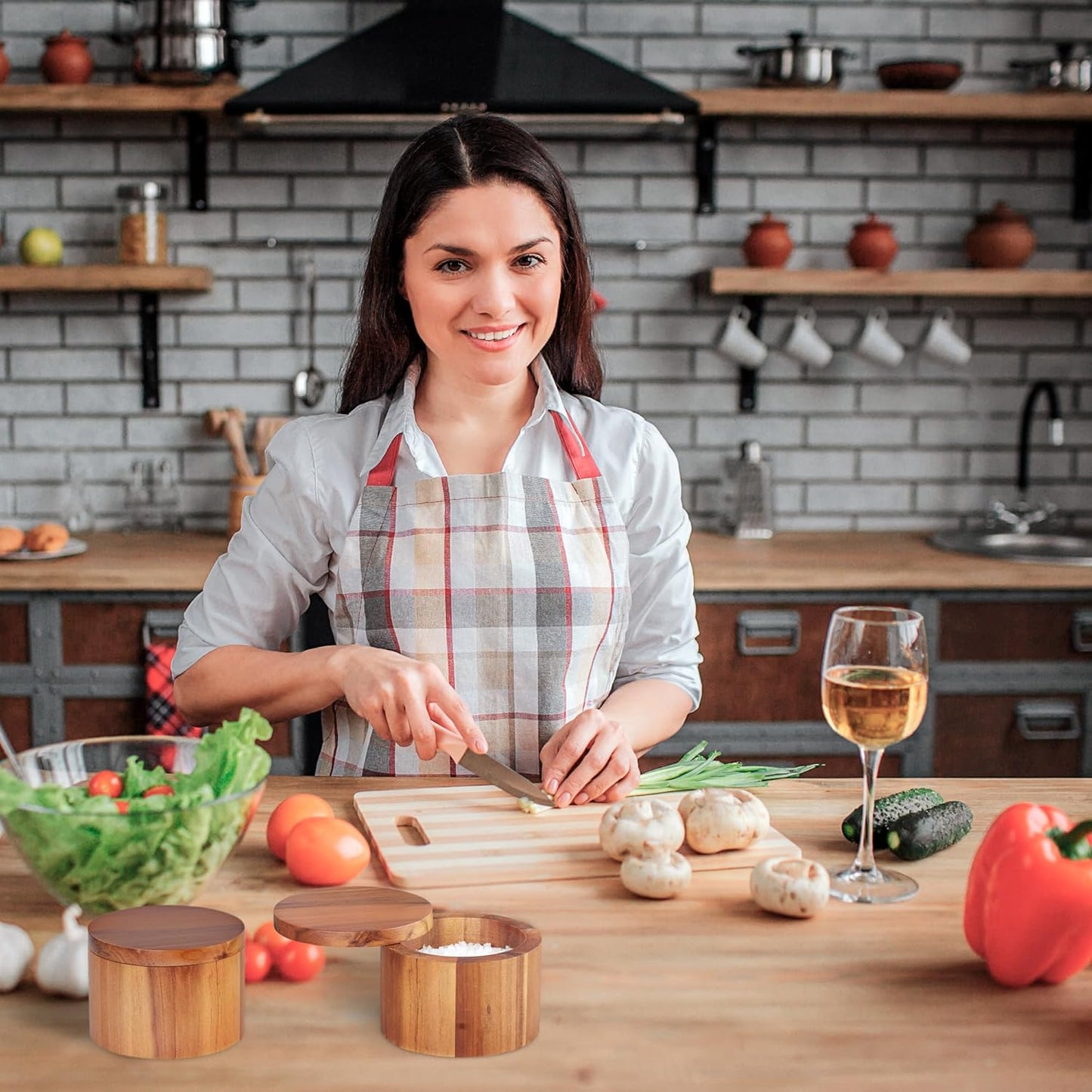 Acacia Salt Cellar 9 Ounces Capacity, Wood Salt Box With Swivel Cover, Spice Keeper, Wood Jar For Kitchen, Perfect For Keeping Table Salt, Gourmet Salts, Herbs or Favorite Seasonings