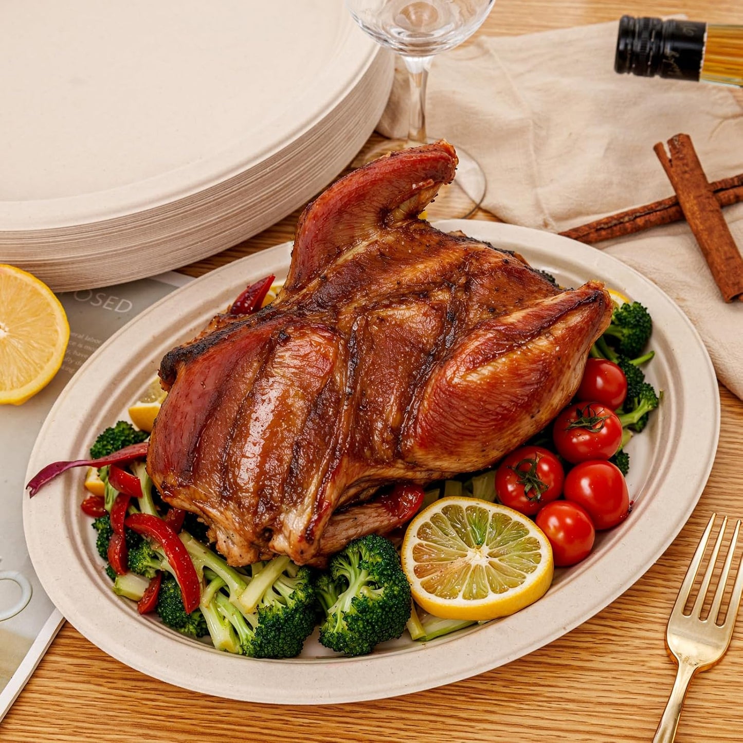 WELLIFE 100% Compostable Oval Paper Plates 12 Inch, 125-Pack Heavy Duty Paper Plates Bulk,Biodegradable Bagasse,Eco-Friendly Disposable Dinner Plate for BBQ,Picnic,Party (BPI Certified,Microwaveable)