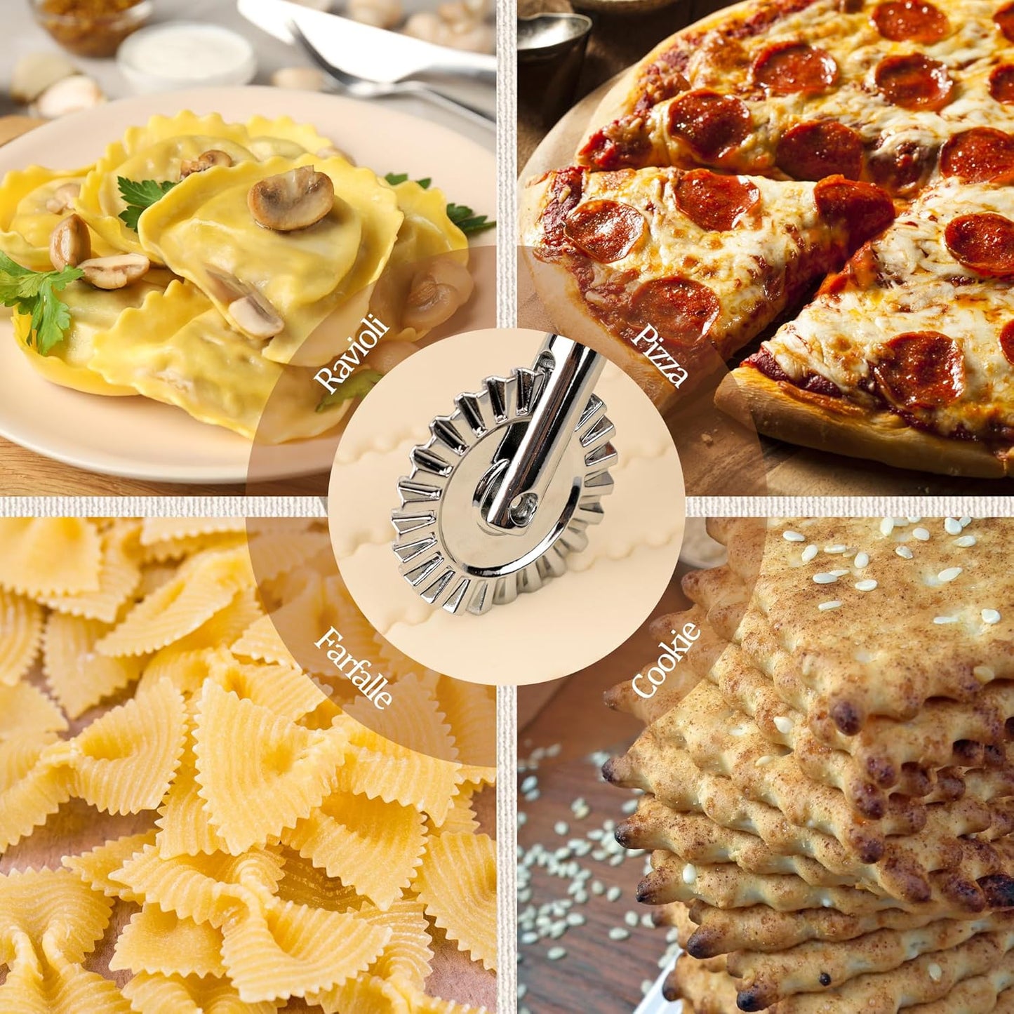 Long Handle Small Cutter Wheel - Exquisite Wooden Handle, Perfect for Pasta, Pizza, Ravioli, Cookie - Versatile Crinkle and Pastry Cutter for Effortless Slicing