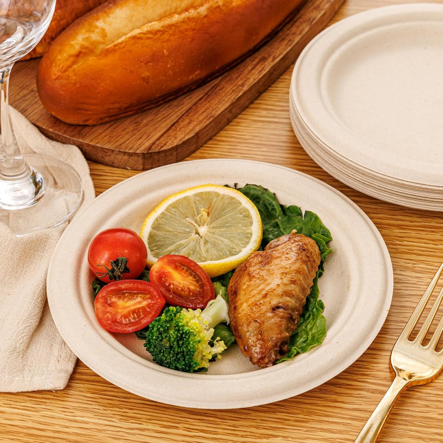 WELLIFE 100% Compostable Paper Plates 7 Inch, 125-Pack Dessert Paper Plates Bulk, Biodegradable Bagasse,Eco-Friendly Disposable Plate Small for BBQ,Picnic,Party (BPI Certified,Microwaveable)