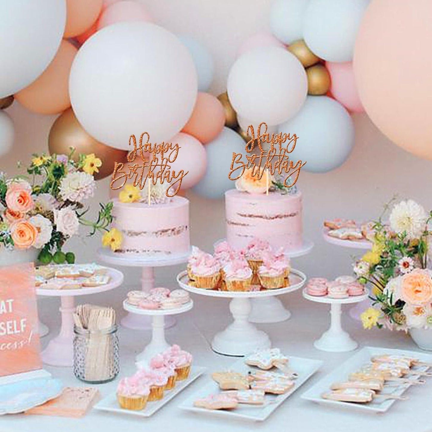 ZHUOWEISM 1 PCS Happy Birthday Cake Topper Glitter Happy Birthday Cake Pick for Celebrating Happy Birthday Anniversary Theme Party Cake Decorations Supplies Orange