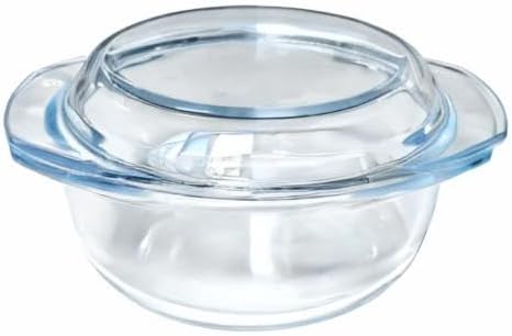 Small 1-QT Round Tempered Glass Casserole Dish with Lid, Mini Clear Glass Casserole Bowl with Glass Lid