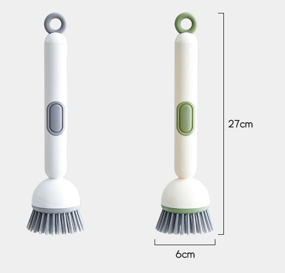 Adjustable Cleaning Brush with Liquid Dispenser, 2025 New Kitchen Dish Scrubber Brushes with Handle, Upgrade 6-Level Adjustable Dish Scrubber for Kitchen Cleaning Everyday Use (Grey)