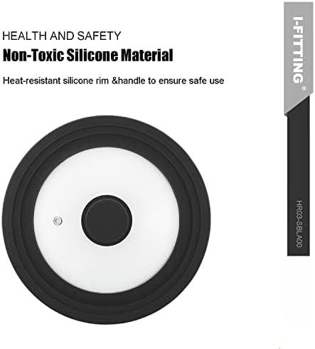 Universal Lid for Pot,Pan,Skillet Fits 6.5",7",8" Cookware Silicon lid Dishwasher Safe, Replacement Lid Vented Tempered Glass with Heat Resistant Silicone Rim By HR Huare Technology, Black,1 Pack