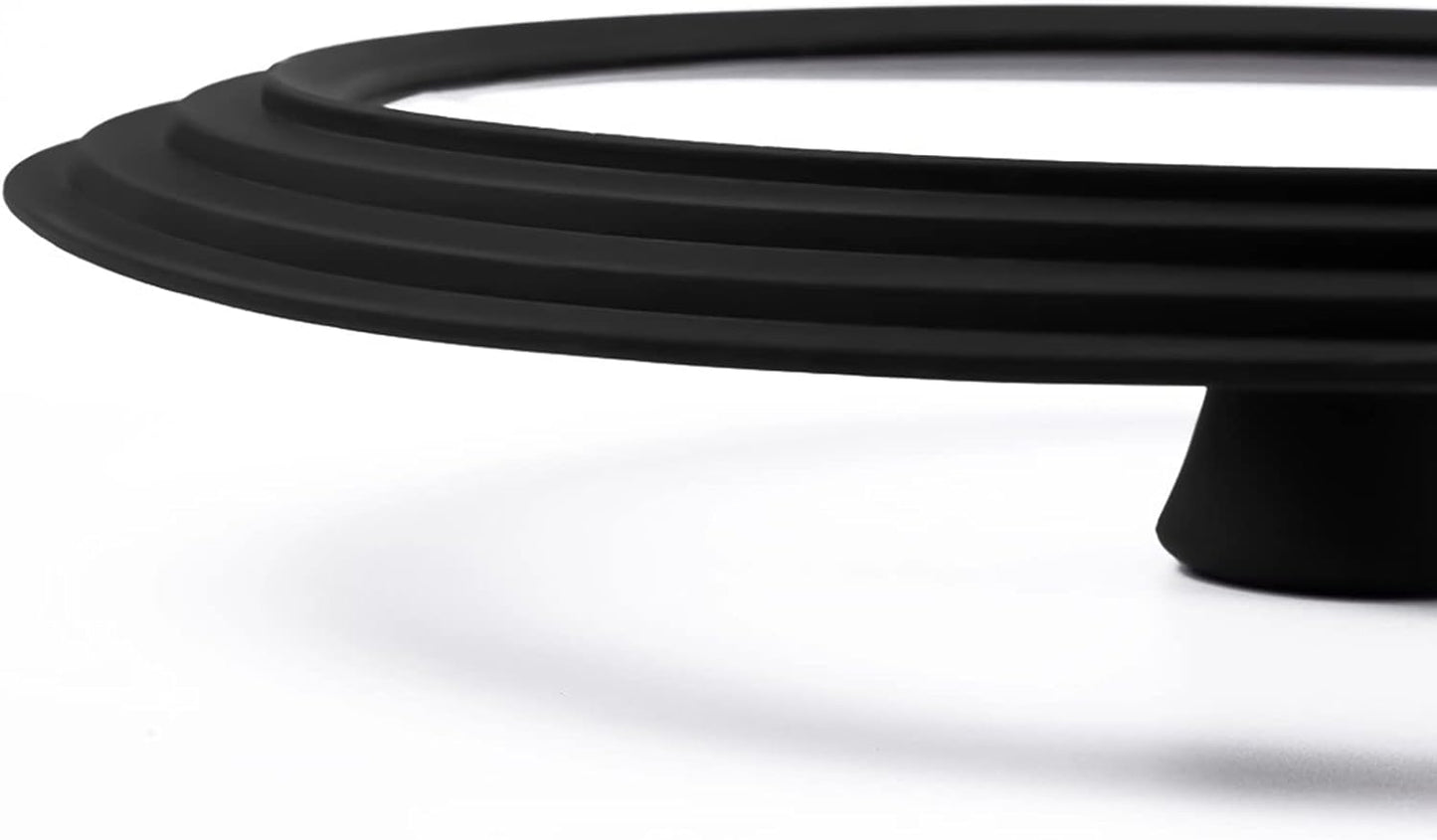 Universal Lid for Pots, Pans and Skillets Vented Tempered Glass with Heat Resistant Silicone Rim, Fits 6 inch, 7 inch, 8 inch Cookware, Replacement Lid, Black