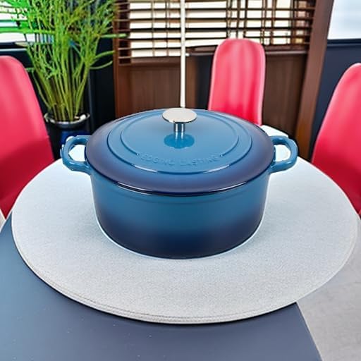 Enameled Cast Iron Dutch Oven Pot with Lid, 7 Quart, Round Dutch Ovens for Bread Baking, Bread Oven, Oven Safe up to 500°F, Lake Blue