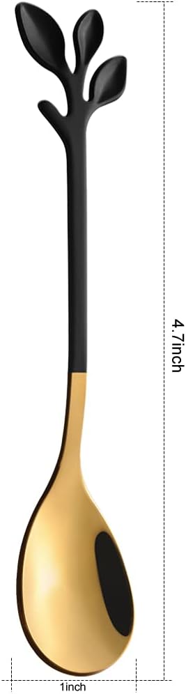 AnSaw Elegant Black & Gold Leaf Espresso Spoons - Image 2