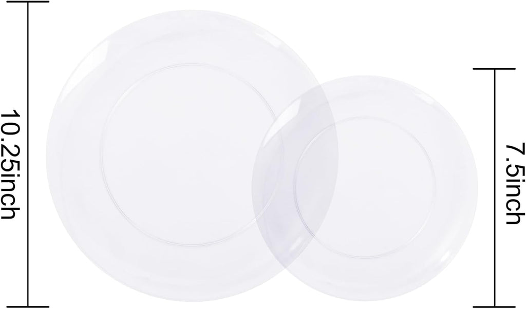 KIRE 60PCS Clear Plastic Plates - Heavy Duty Clear Disposable Plates for Party/Wedding - Include 30Pieces 10.25inch Dinner Plates and 30Pieces 7.5inch Dessert/Salad Plates
