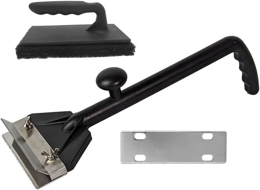 Chef Master Griddle Scraper w/Replacement Blade & Grill Scrubber Combo, Commercial Flat Iron Grill Griddle Scraper for Home, Diner, Bar & Restaurant, Flat Top Iron & Blackstone Accessories - 90254