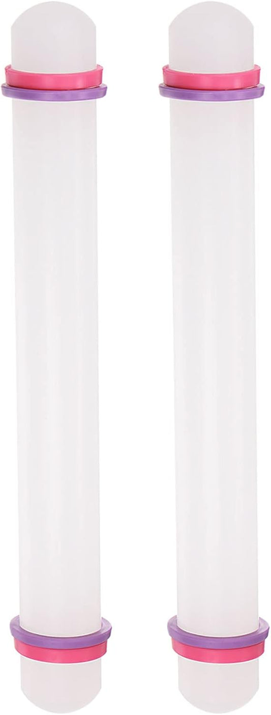 HARFINGTON 2pcs Fondant Rolling Pin 9 Inch x 0.98 Inch Adjustable Guide Rings Non-Stick PP Plastic Fondant Roller Dough Roller Kitchen Decorating Tools for Cookie Pastry Pizza Clay