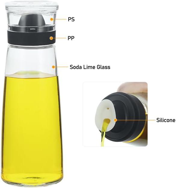 Small Glass Olive Oil and Vinegar Dispenser Bottles Set for Kitchen Cooking with Silicone Dual Pouring Spout, Soy Sauce Dispenser with Dust-proof Lid - Set of 2 (Black, 5.4 oz)