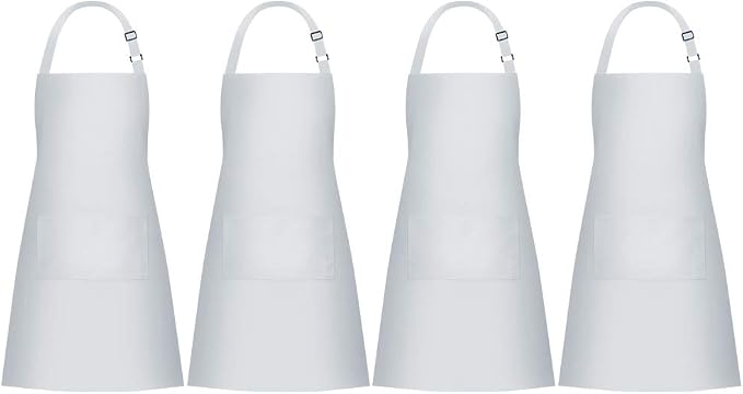 Jubatus 4 Pack Bib Aprons with 2 Pockets Cooking Chef Kitchen Apron by Jubatus