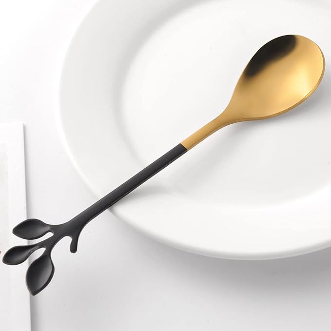 AnSaw Elegant Black & Gold Leaf Espresso Spoons - Image 4