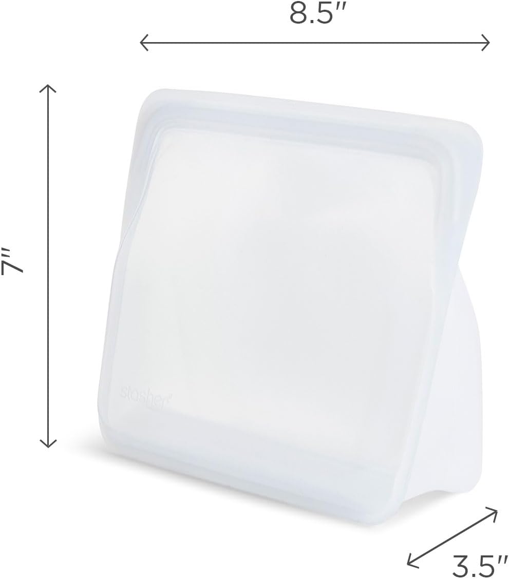 Stasher Premium Silicone Reusable Food Storage Stand-Up Mid Bag, Clear, Microwave, Sous Vide, Dishwasher, Oven and Freezer Safe, BPA Free, Leak-free, Eco-friendly, 56 Oz