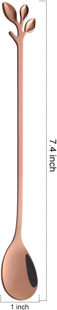 AnSaw 6-Piece Elegant Rose Gold Leaf Long Handle Teaspoons - Image 2