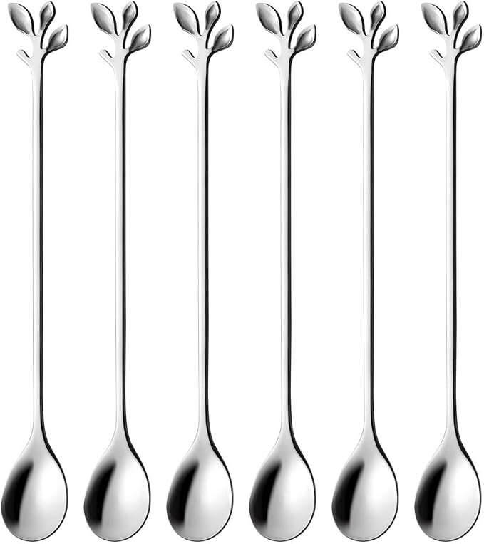 AnSaw 6-Piece Elegant Silver Leaf Long Handle Teaspoons by AnSaw