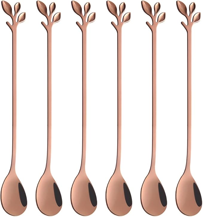 AnSaw 6-Piece Elegant Rose Gold Leaf Long Handle Teaspoons by AnSaw