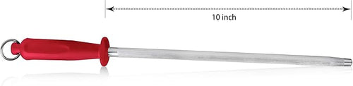 10 Inch Sharpening Steel, Professional Carbon Steel Knife Sharpener, Fresh Red - Image 2