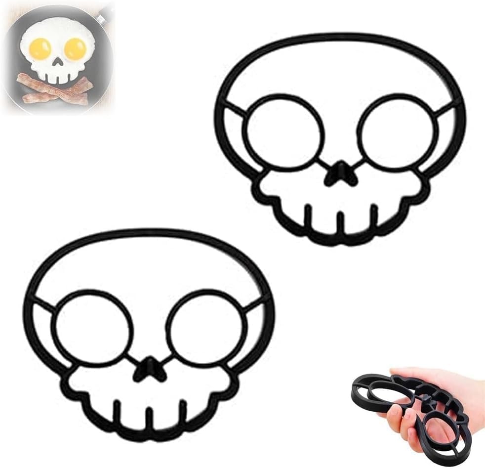 Halloween Horror Skull Egg Mold – Funny Silicone Skeleton Omelette & Pancake Maker, Fried Egg Cooking Mold for Spooky Breakfast, DIY Kitchen Gadget (2pc skull)
