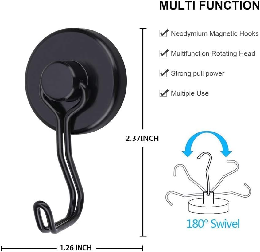 Magnetic Hooks 100LB Cruise Refrigerator Heavy Duty Neodymium Rare Earth Magnetic Hangers, Rubber Scratch-Resistant Base, Ideal for Indoor/Outdoor Hanging(Black 6Pack)