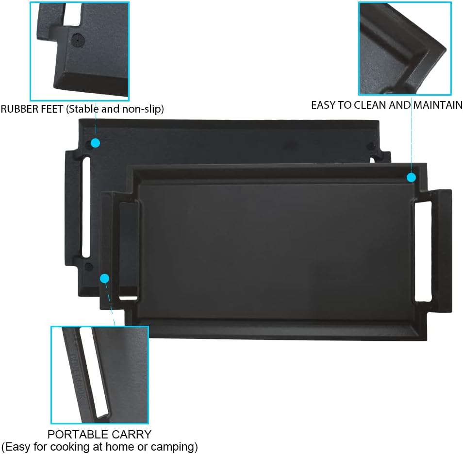 COVERCOOK Griddle Pan, Cast Iron Grill Hot Plate, Rectangular Grill with Flat Surface for Electric Stove Top and Induction Cooktop,16.7 x 9.1in