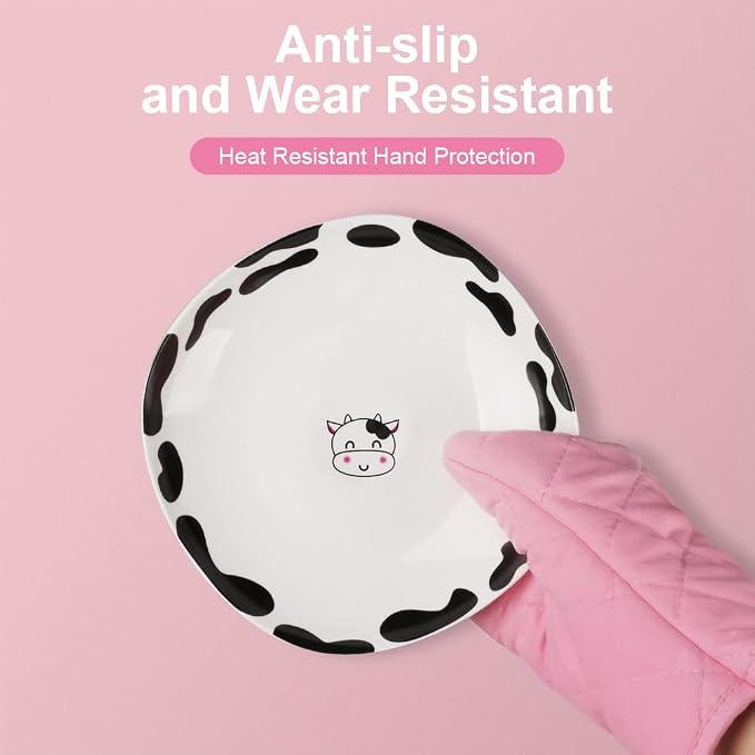 AUAUY Pink Oven Mitts, 1 Pair Kitchen Mittens, 392°F Heat Resistant Oven Gloves - Image 7