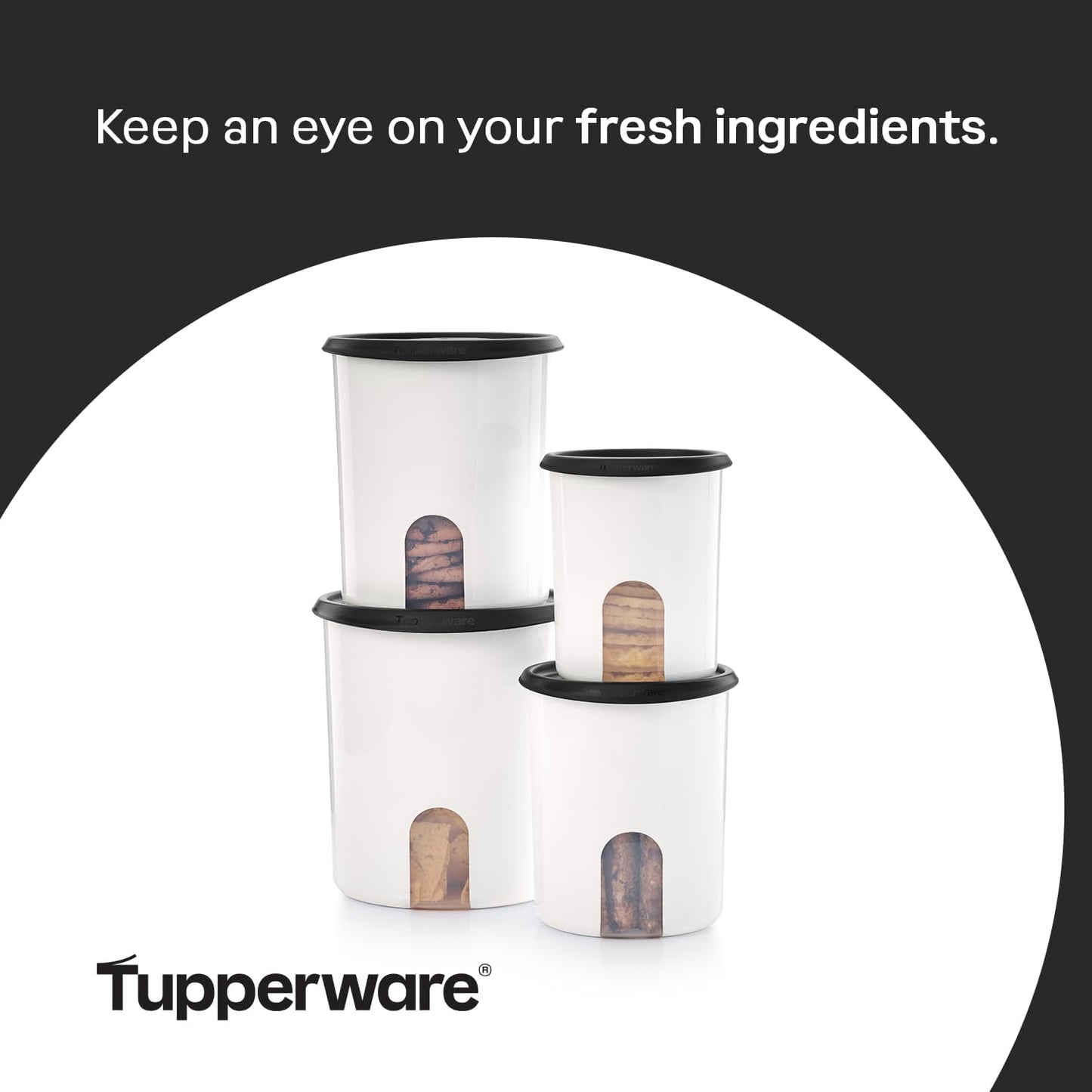 Tupperware One Touch Reminder Canisters 4 Canister Food Storage Set, Dishwasher Safe and BPA Free, (4 Containers, 4 Lids)