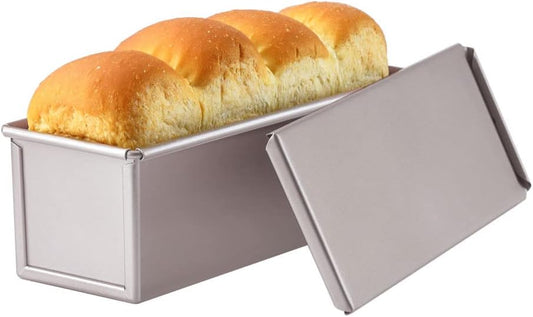 CHEFMADE Mini Pullman Loaf Pan with Lid, 0.66Lb Dough Capacity Non-Stick Rectangle Flat Toast Box for Oven Baking 2.8" x 8.1"x 2.8"(Champagne Gold)