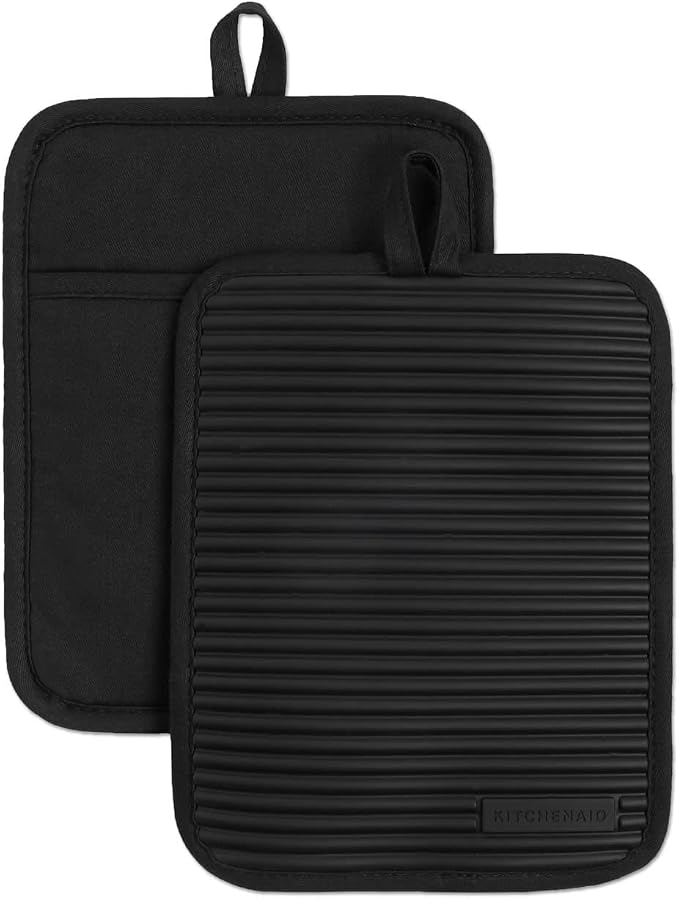KITCHENAID Ribbed Soft Silicone Pot Holder 2-Pack Set, Matte Black by KitchenAid