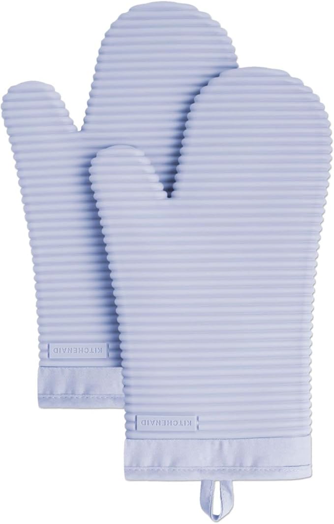 KITCHENAID Ribbed Soft Silicone Oven Mitt 2-Pack Set, Lavender Cream by KitchenAid
