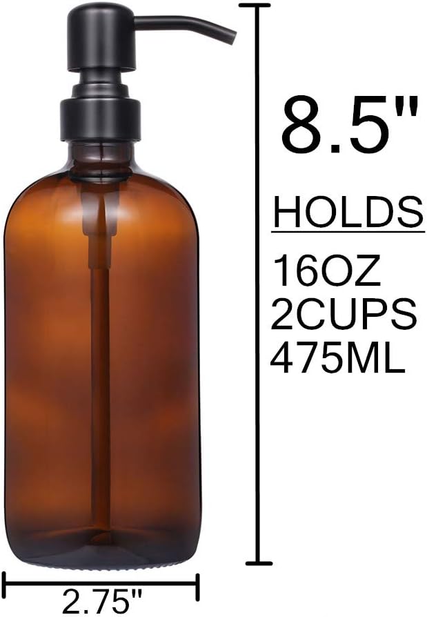 2 Pack Thick Amber Glass Pint Jar Soap Dispenser - Image 4