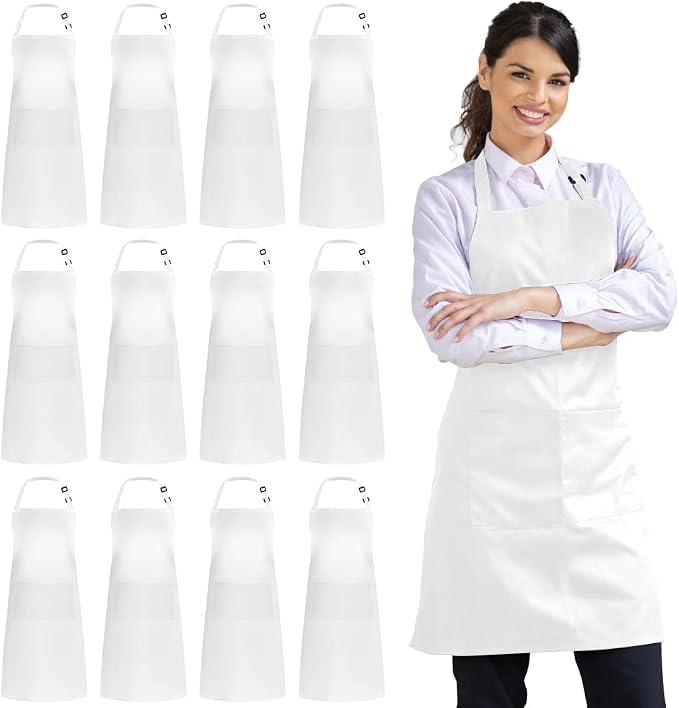 Syntus 12 Pack Bib Apron, Unisex Aprons Adjustable Thicker Version Waterdrop by Syntus